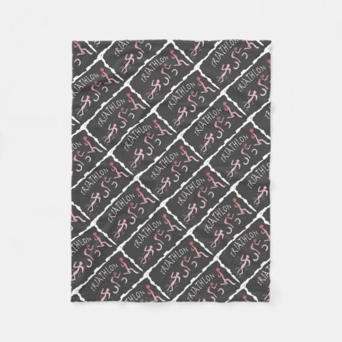 Triathlon Swim Bike Run Abstract in Black Fleece Blanket