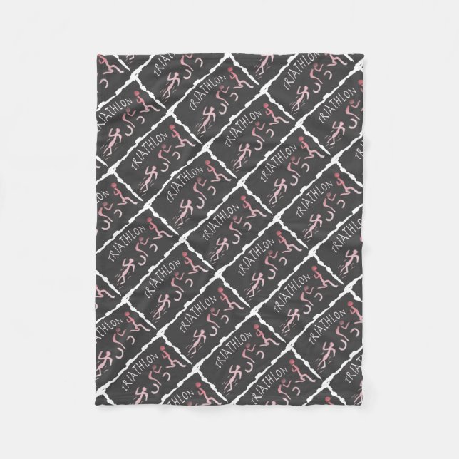 Triathlon Swim Bike Run Abstract in Black Fleece Blanket (Front)