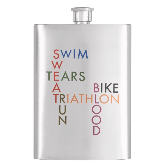 Triathlon Swim Bike Run Blood Sweat Tears Hip Flask (Front)