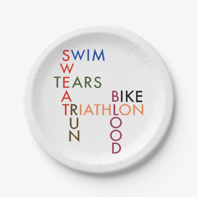 Triathlon Swim Bike Run Blood Sweat Tears Paper Plates (Front)