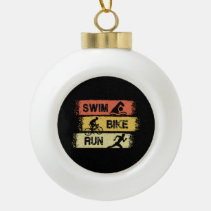 Triathlon - Swim Bike Run Ceramic Ball Christmas Ornament
