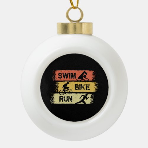 Triathlon _ Swim Bike Run Ceramic Ball Christmas Ornament