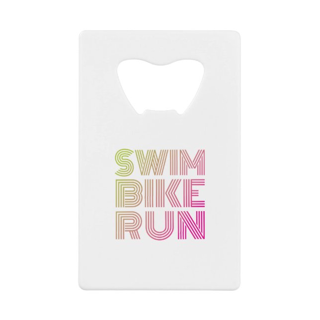 Triathlon swim bike run credit card bottle opener (Front)