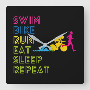  Triathlon swim bike run eat sleep repeat Square Wall Clock