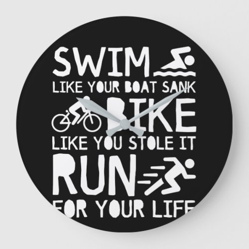 Triathlon Swim Bike Run For You Life Large Clock