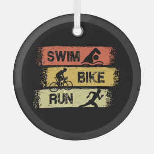 Triathlon - Swim Bike Run Glass Ornament