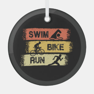 Triathlon - Swim Bike Run Glass Ornament