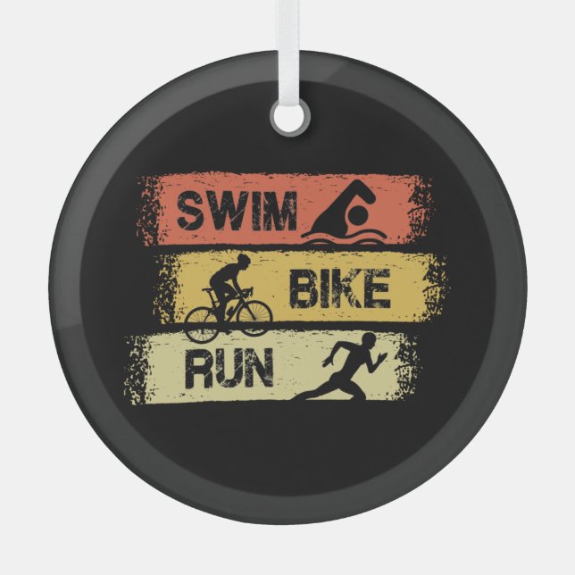 Triathlon - Swim Bike Run Glass Ornament (Front)
