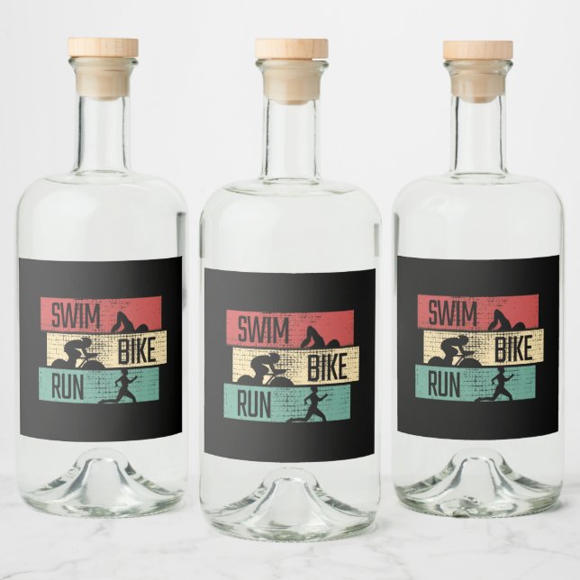Triathlon - Swim Bike Run Liquor Bottle Label (Bottles)