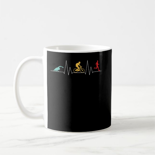 Triathlon Triathlete Swim Bike Run Heartbeat gifts Coffee Mug (Left)