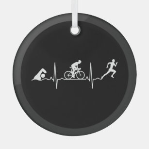 Triathlon - Triathlon Heartbeat Glass Ornament