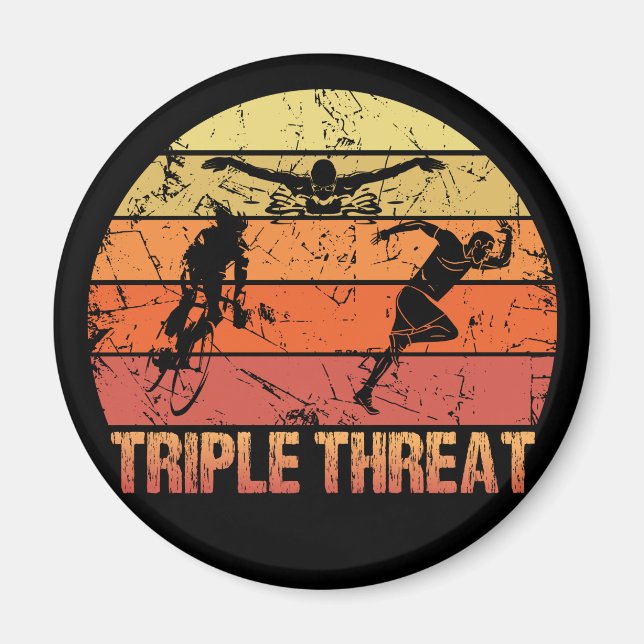 Triathlon Triple Threat Vintage Magnet (Front)