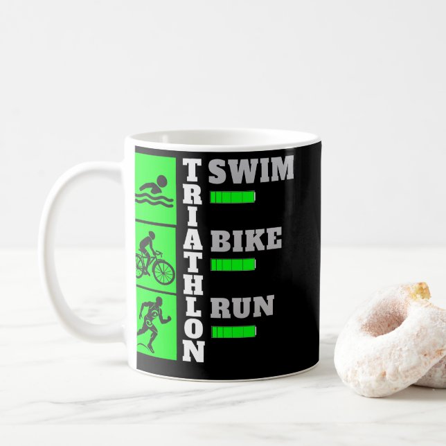 Triathlon Triumph: Swim, Bike, Run acesories sport Coffee Mug (With Donut)