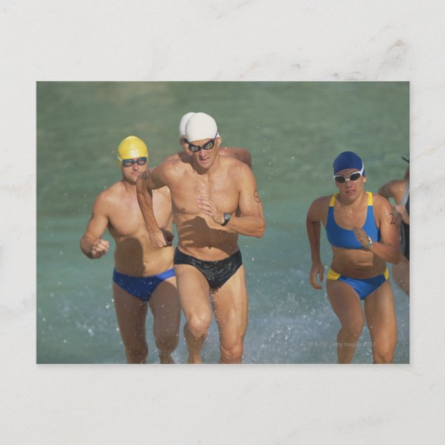 Triathloners Running out of Water 3 Postcard (Front)