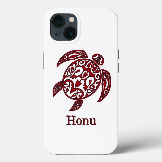 Tribal Abstract Hawaiian Sea Turtle in Red Case-Mate iPhone Case (Back)