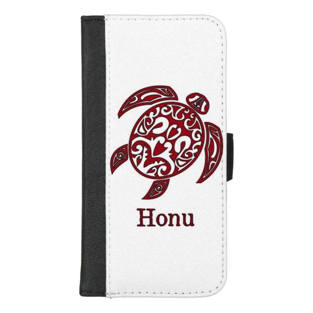 Tribal Abstract Hawaiian Sea Turtle in Red iPhone Wallet Case (Front)