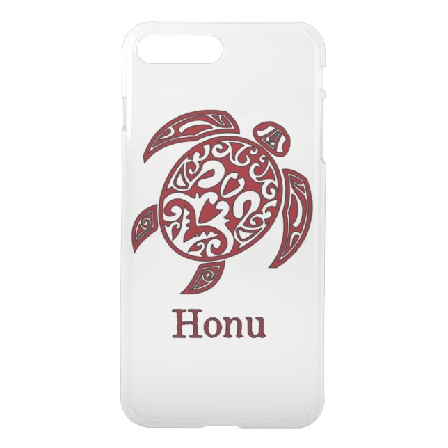 Tribal Abstract Hawaiian Sea Turtle in Red Uncommon iPhone Case (Back)