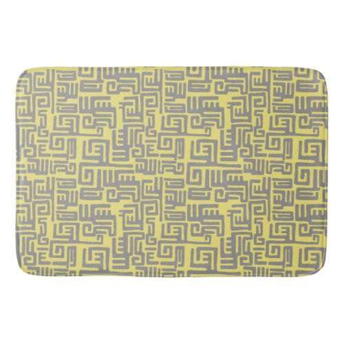 Tribal Abstract Kuba Maze Yellow and Gray Bath Mat