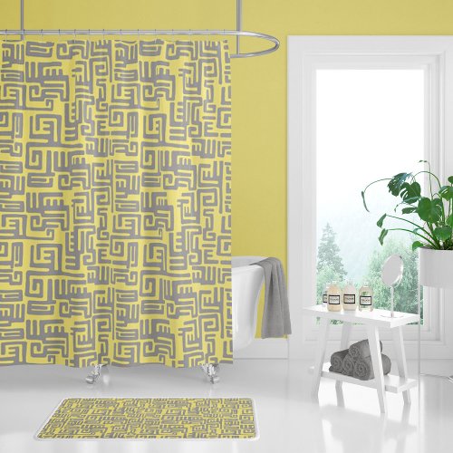 Tribal Abstract Kuba Maze Yellow and Gray Shower Curtain