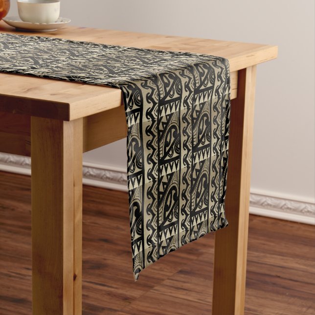 Tribal Abstract Polynesian Design Short Table Runner (In Situ)