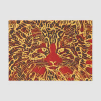 Tribal Abstract Tabby Cat Red Yellow Hippie Art