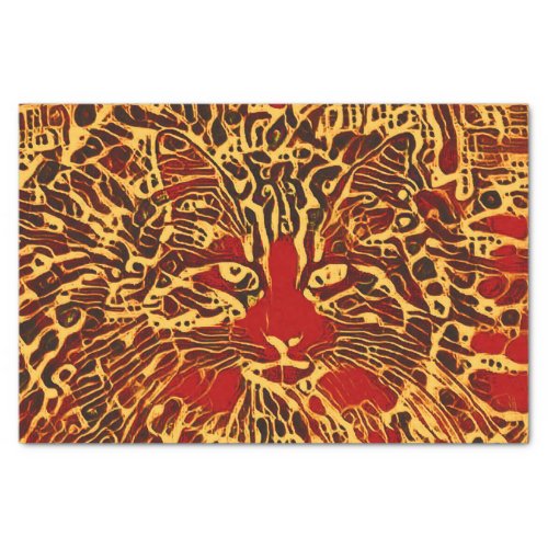 Tribal Abstract Tabby Cat Red Yellow Hippie Art Tissue Paper