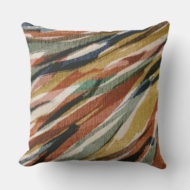 Tribal Abstract Zebra Stripe Brown Green Blue Outdoor Pillow (Front)
