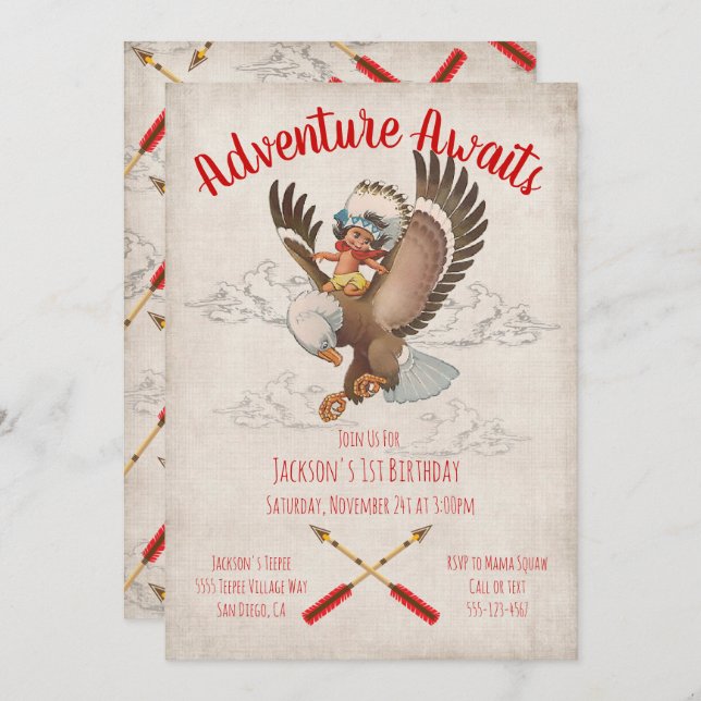 Tribal Adventure Indian Birthday Party Invitation (Front/Back)