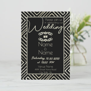 Tribal African Black and White Wedding Invitation