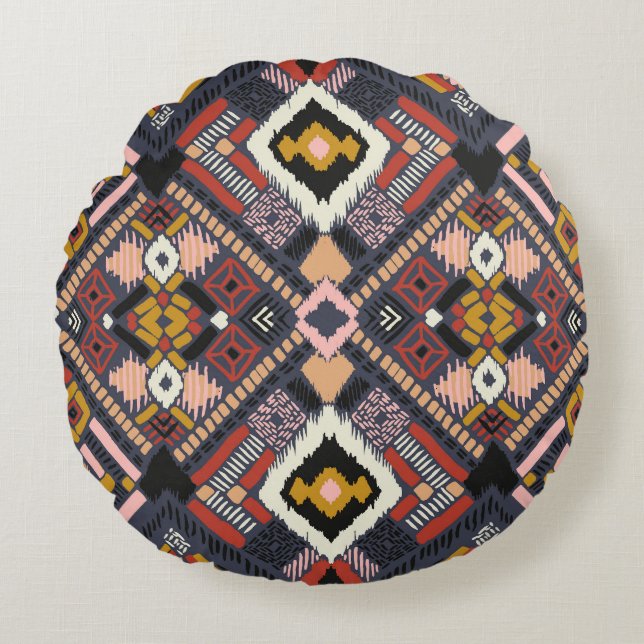 Tribal African Chevron Aztec Pattern Round Pillow (Front)