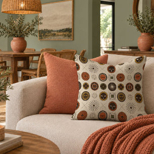 Tribal African Heritage Motifs Terracotta Pillow A