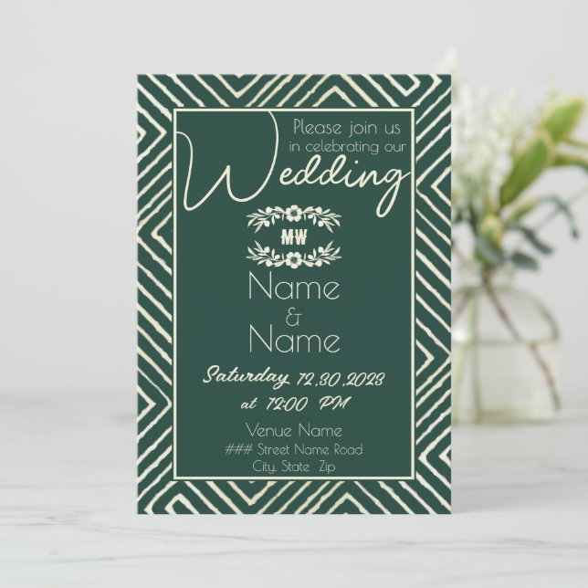 Tribal African Hunter Green Wedding Invitation (Standing Front)