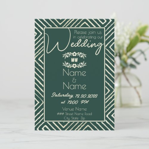 Tribal African Hunter Green Wedding Invitation