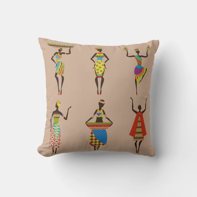Tribal African ladies in ethnic colourful fashion Throw Pillow (Front)
