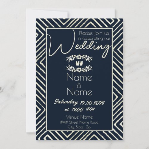 Tribal African Navy Blue Wedding Invitation