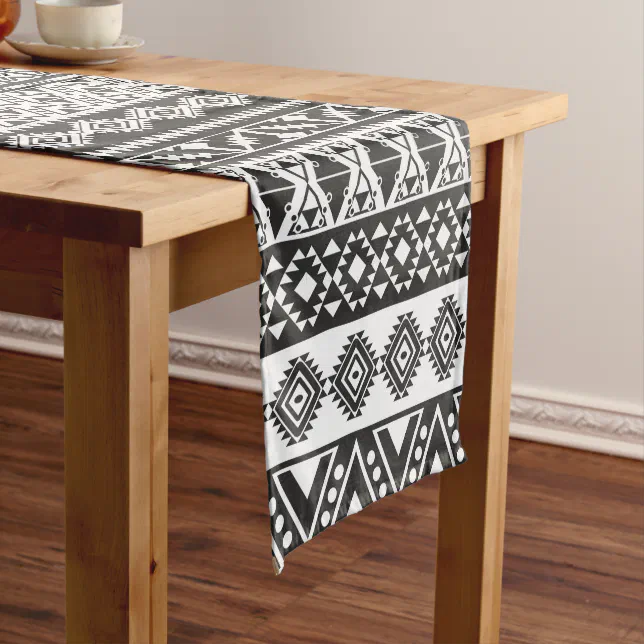 Tribal African Pattern Ethnic Black White Short Table Runner | Zazzle