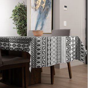 Tribal African Pattern Ethnic Black White  Tablecloth