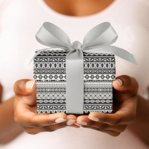 Tribal African Pattern Ethnic Black White Wrapping Paper