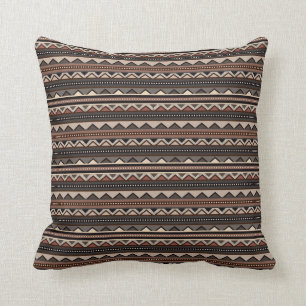 Tribal African Pattern Ethnic Brown Stripe Throw Pillow