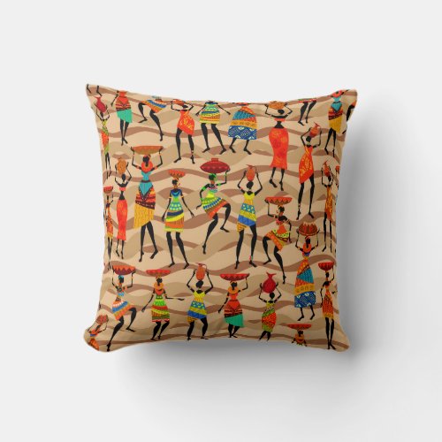 Tribal African Pattern Ethnic Brown Throw Pillow