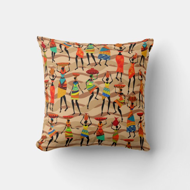Tribal African Pattern Ethnic Brown Throw Pillow (Front)