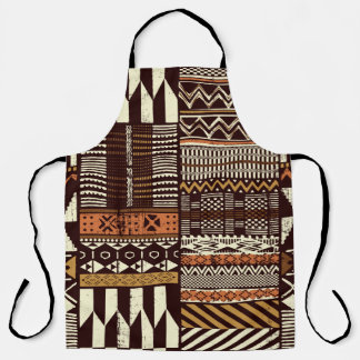 Tribal African style fabric patchwork abstract vin Apron