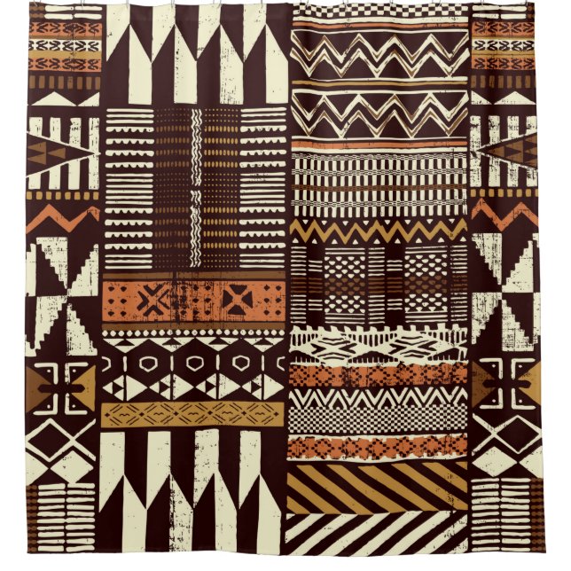 Tribal African style fabric patchwork abstract vin Shower Curtain (Front)