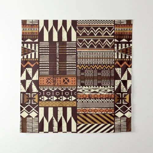 Tribal African style fabric patchwork abstract vin Tapestry