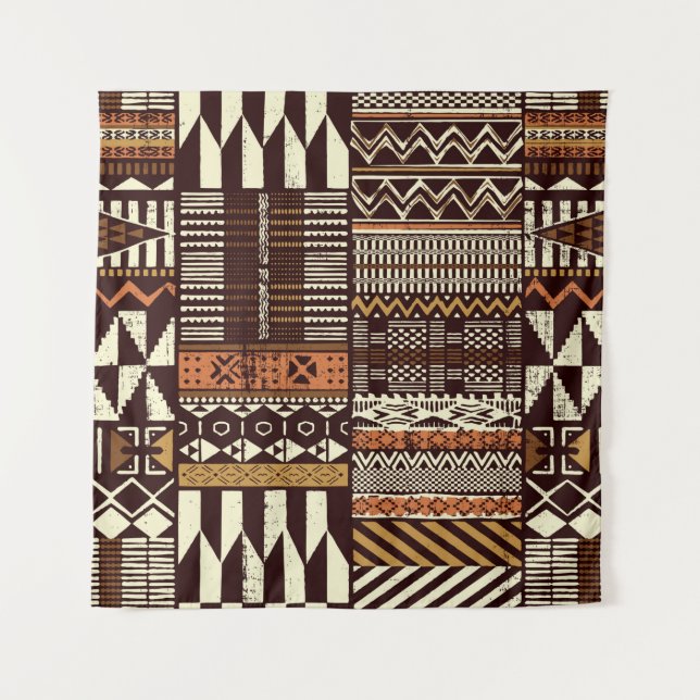 Tribal African style fabric patchwork abstract vin Tapestry (Front)