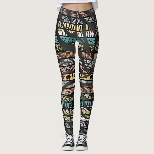 Tribal African Zebra Stripes Pattern Leggings (Front)