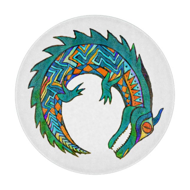 Tribal Alligator Art Acrylic Tray Cutting Board (Front)