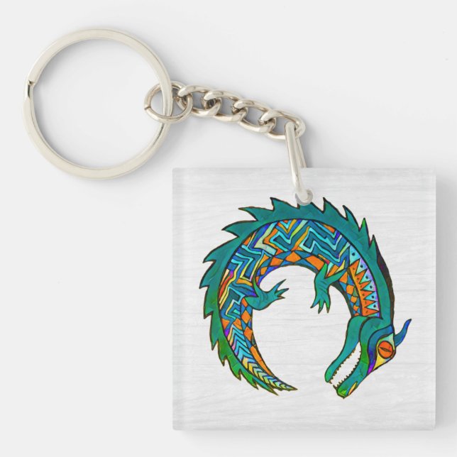 Tribal Alligator Art Button Keychain (Front)