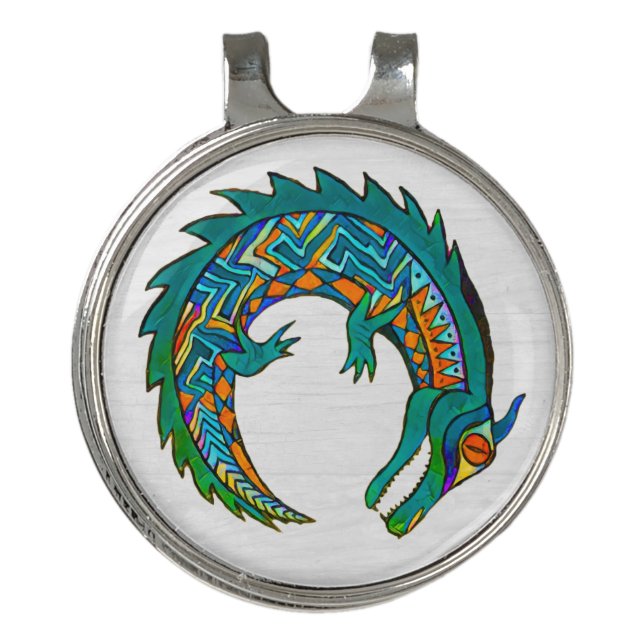 Tribal Alligator Art Golf Hat Clip (Front)