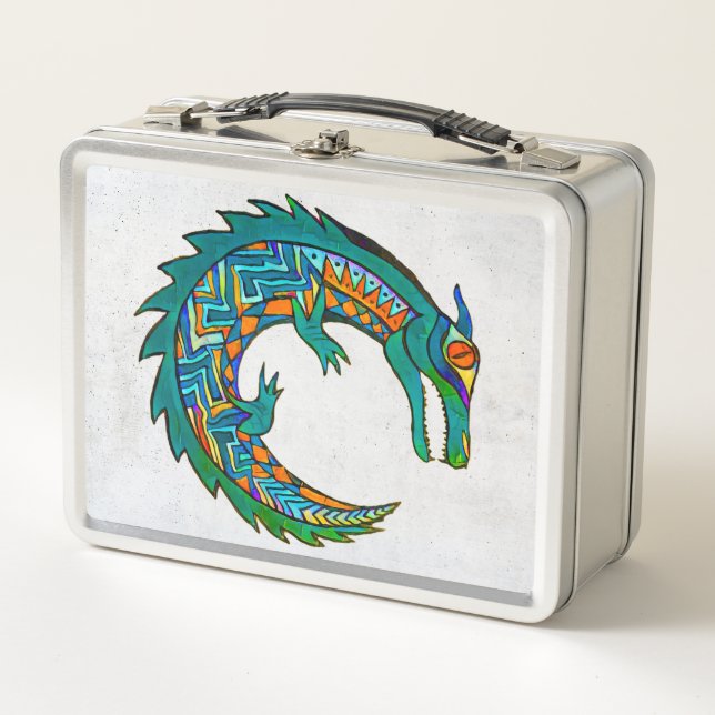Tribal Alligator Art Metal Lunch Box (Front)